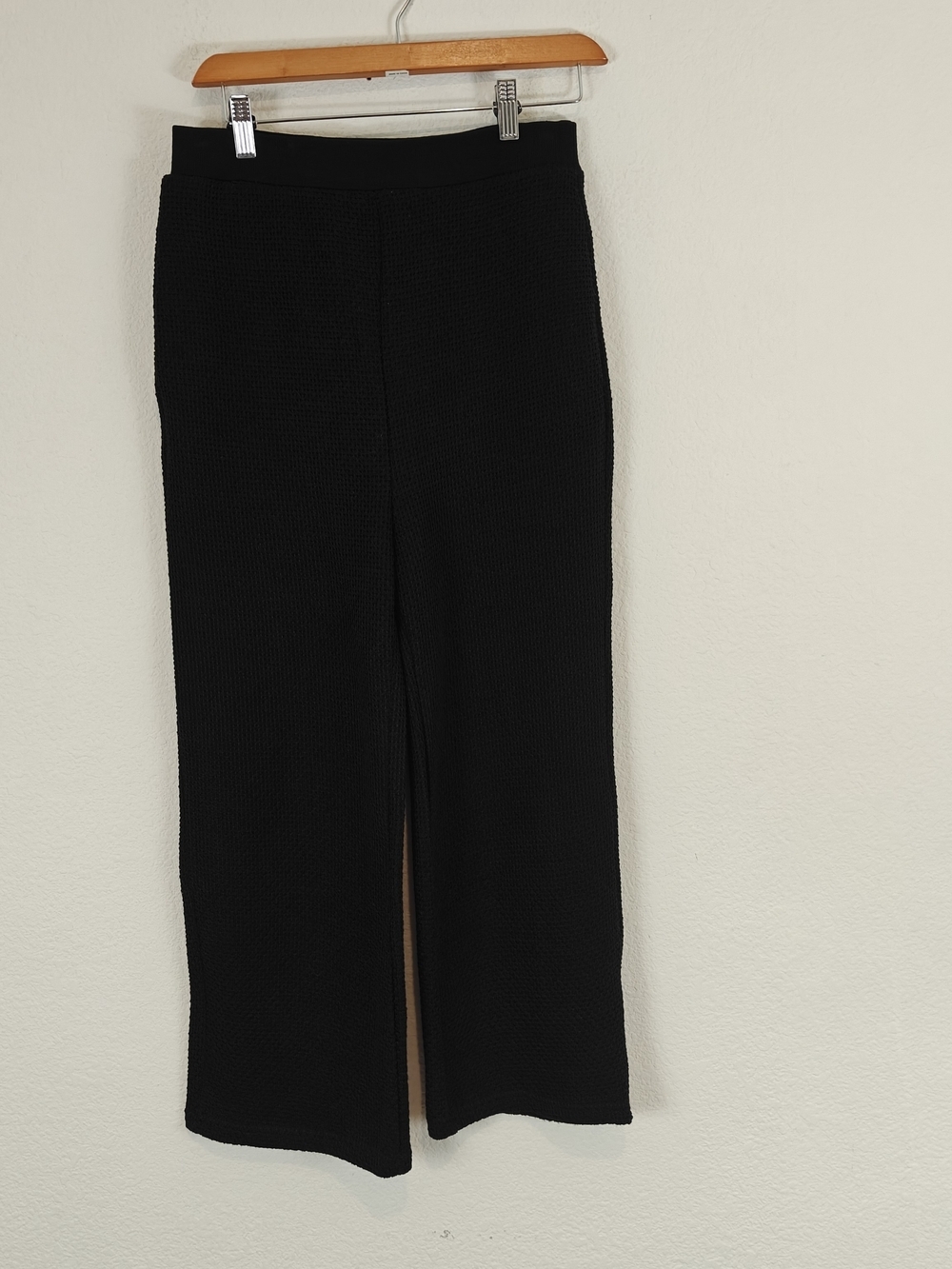 Heyson Black Waffle Knit Wide Leg Culotte Pants High Rise Pull-On Pockets Size M